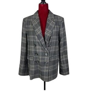 & OTHER STORIES Manteco Double Breasted Plaid Wool Blend Blazer Jacket sz 10 US